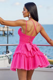 Pink Ruched A Line Ruffled Homecoming Dress