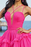 Pink Ruched A Line Ruffled Homecoming Dress