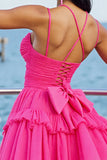Pink Ruched A Line Ruffled Homecoming Dress