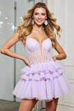 Corset Tiered Lilac Homecoming Dress with Appliques