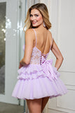 Corset Tiered Lilac Homecoming Dress with Appliques