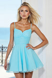 Blue Ruched Spaghetti Straps A Line Homecoming Dress