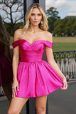 Off The Shoulder Pink Satin A Line Homecoming Dress