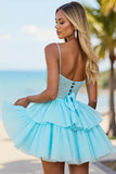 Corset Blue Spaghetti Straps A Line Homecoming Dress
