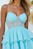Corset Blue Spaghetti Straps A Line Homecoming Dress