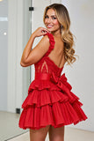 Tiered Corset Red A Line Homecoming Dress with Appliques