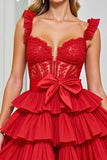 Tiered Corset Red A Line Homecoming Dress with Appliques