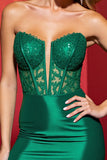 Dark Green Strapless Corset Satin Homecoming Dress with Appliques