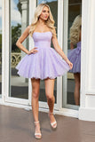 Lilac Strapless Ruched A Line Homecoming Dress