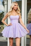 Lilac Strapless Ruched A Line Homecoming Dress