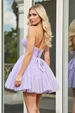 Lilac Strapless Ruched A Line Homecoming Dress