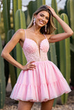 Pink Appliqued A Line Short Homecoming Dress