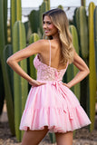 Pink Appliqued A Line Short Homecoming Dress