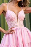 Pink Appliqued A Line Short Homecoming Dress