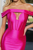 Off The Shoulder Fuchsia Short Homecoming Dress with Hollow Out