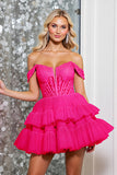 Off The Shoulder Pink Corset A Line Homecoming Dress