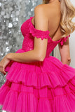 Off The Shoulder Pink Corset A Line Homecoming Dress