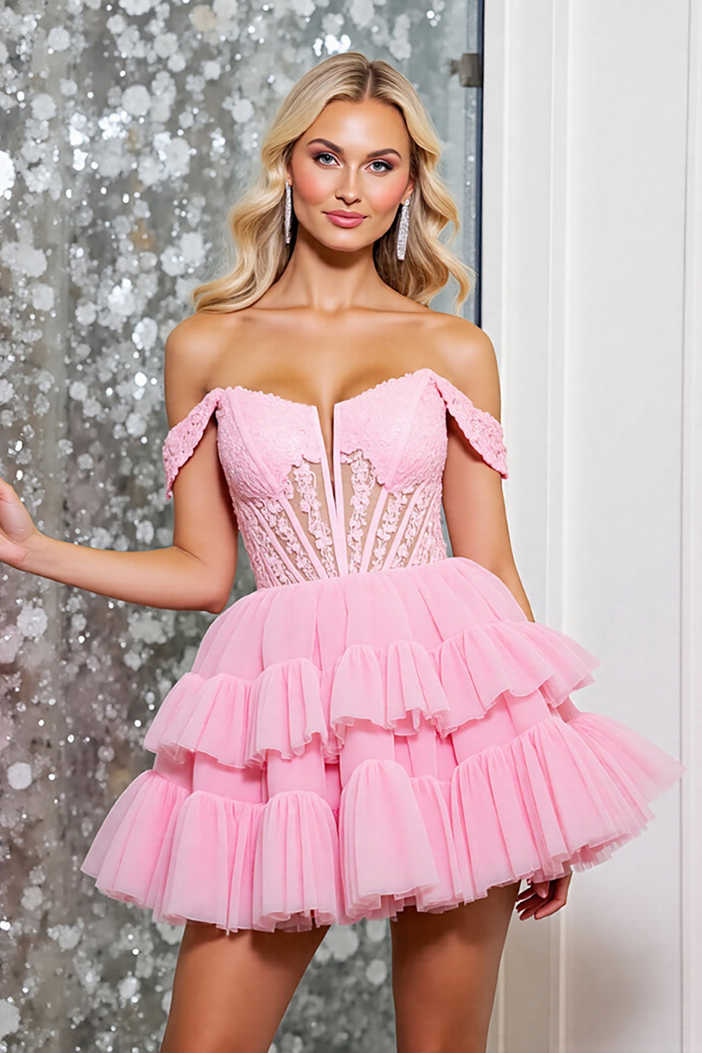 Off The Shoulder Pink Corset A Line Homecoming Dress