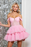 Off The Shoulder Pink Corset A Line Homecoming Dress