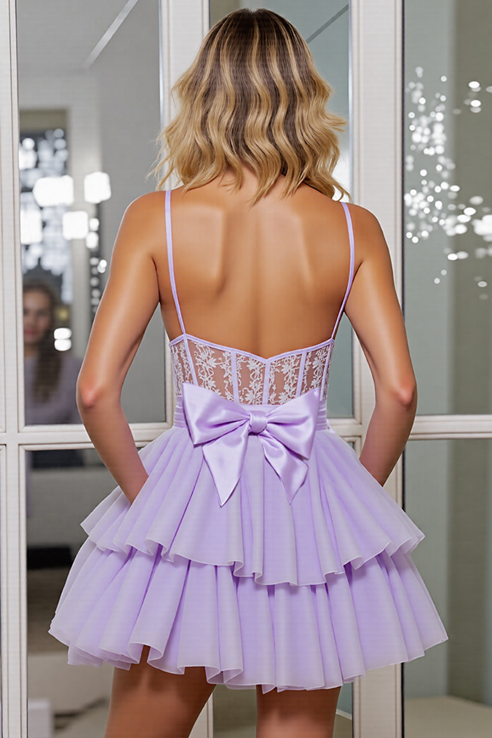 Lilac Corset Appliqued A Line Homecoming Dress with Bow