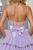 Lilac Corset Appliqued A Line Homecoming Dress with Bow