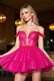 Fuchsia Off The Shoulder Appliqued Corset Homecoming Dress