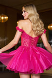 Fuchsia Off The Shoulder Appliqued Corset Homecoming Dress