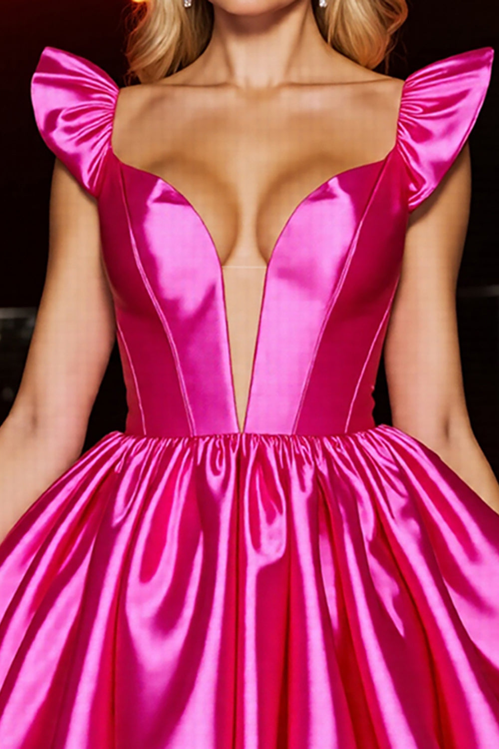 Fuchsia Satin A Line Ruffled Homecoming Dress