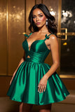 Satin Dark Green A Line Homecoming Dress with Hollow Out