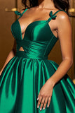 Satin Dark Green A Line Homecoming Dress with Hollow Out