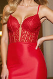 Corset Red Satin Homecoming Dress with Appliques