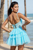 Tiered Corset Blue A Line Homecoming Dress