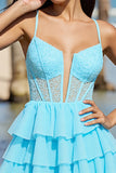 Tiered Corset Blue A Line Homecoming Dress