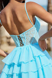 Tiered Corset Blue A Line Homecoming Dress