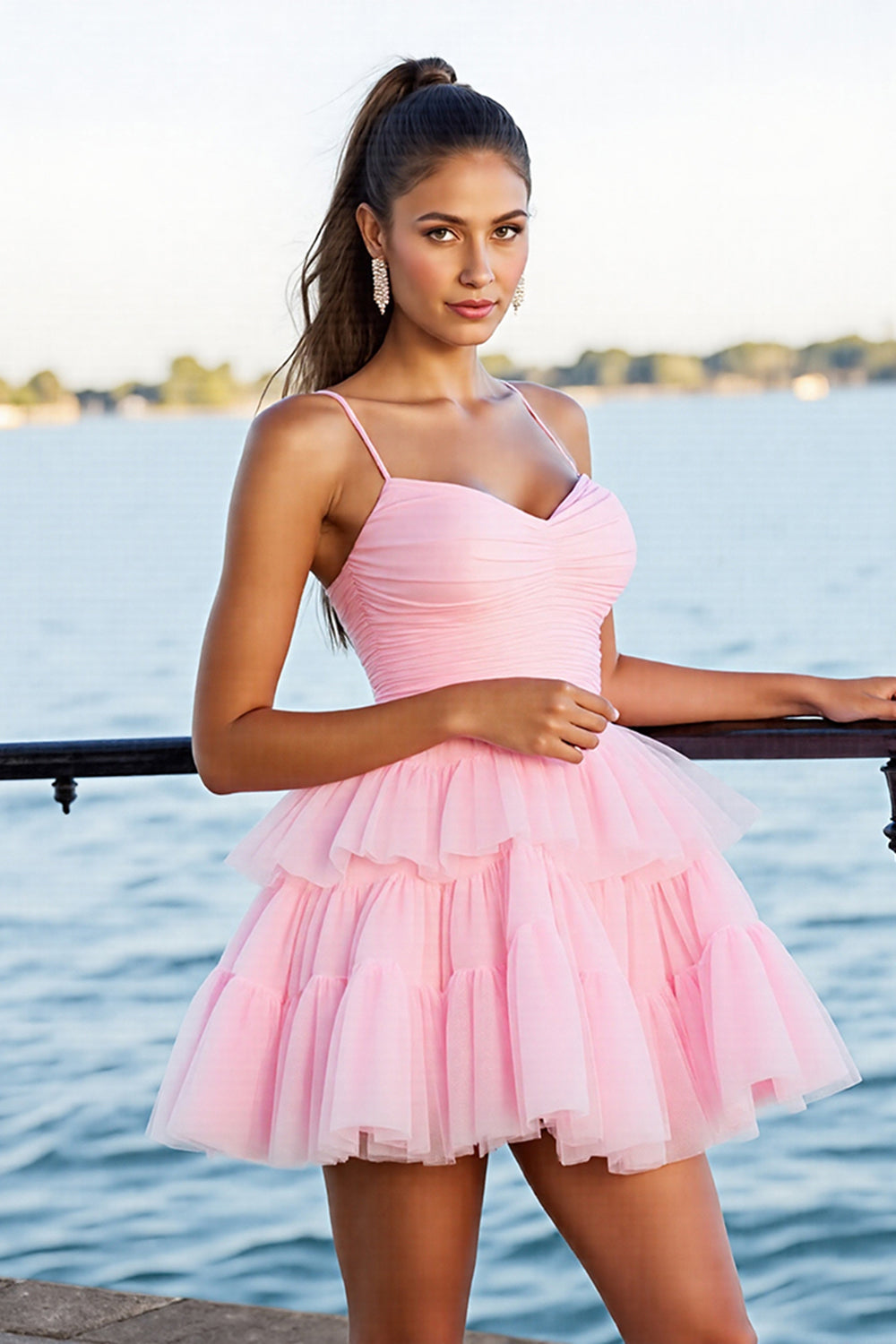 Pink Ruched A Line Short Homecoming Dress