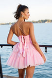 Pink Ruched A Line Short Homecoming Dress