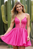 Pink Corset Appliqued A Line Homecoming Dress
