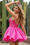 Pink Corset Appliqued A Line Homecoming Dress