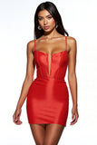 Orange Satin Spaghetti Straps Bodycon Homecoming Dress