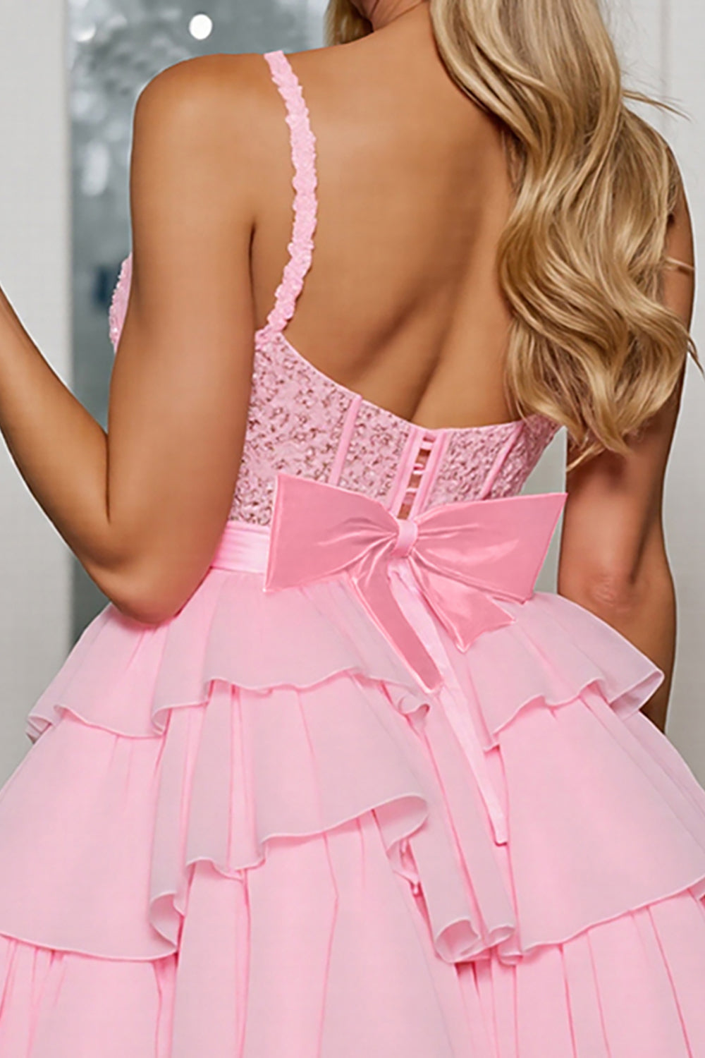 Tiered Pink Corset A Line Homecoming Dress with Appliques