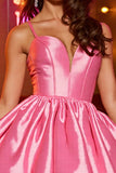 Pink Satin A Line Short Homecoming Dress