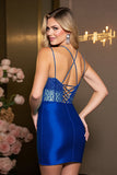 Corset Royal Blue Satin Glitter Homecoming Dress