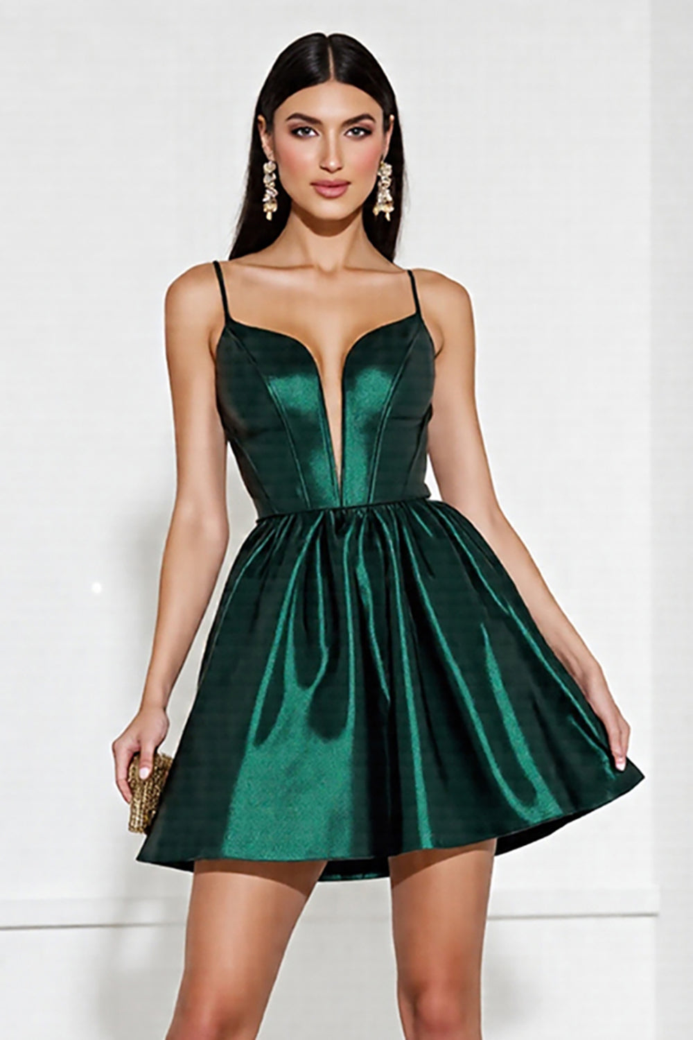 Satin Green A Line Short Homecoming Dress
