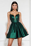 Satin Green A Line Short Homecoming Dress