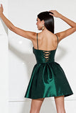 Satin Green A Line Short Homecoming Dress