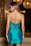 Corset Satin Dark Green Homecoming Dress with Sequins