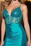 Corset Satin Dark Green Homecoming Dress with Sequins