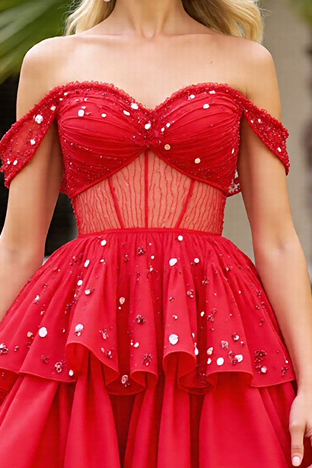 Corset Red Off The Shoulder Homecoming Dress with Beading