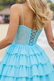 Corset Tiered Light Blue A Line Homecoming Dress