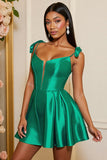 Dark Green Satin A Line Homecoming Dress